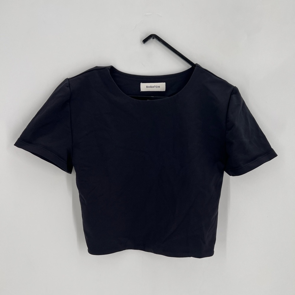 Babaton Black Sculpt Contour Cropped Short Sleeve T-Shirt